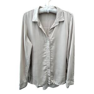 BELLA DAHL | Beige Button Front Blouse Top Neutral Minimalist | Medium